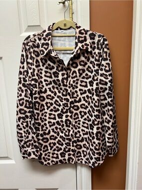 Leopard-Print Button Front Jacket in Pink and Black